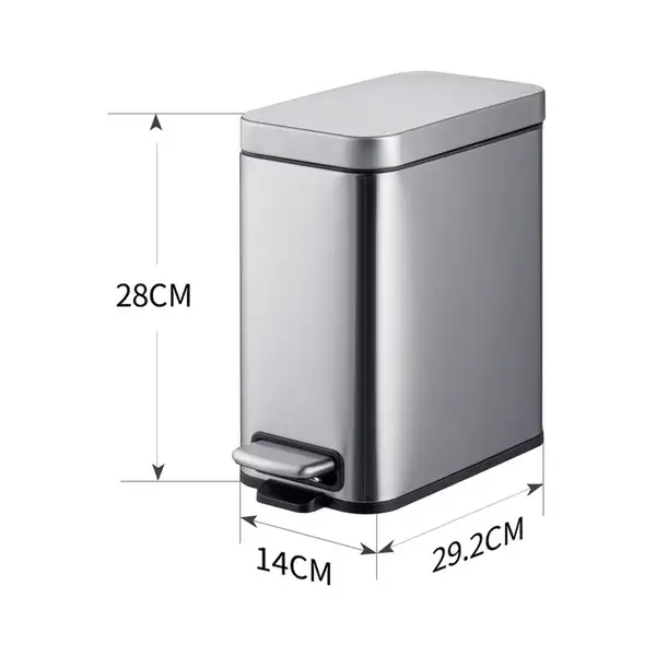 Відро для сміття з плавним закриттям прямокутне Mixxus Premium Quadro-TC0105 SS Color 5л колір нерж (MI7062)