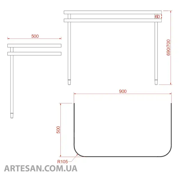 Консоль під умивальник Artceram Azuley, 90х50 (D AZA003 71; 01)