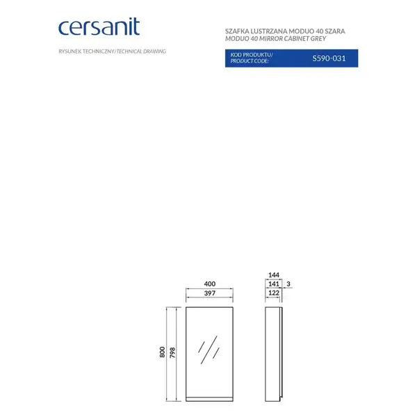 Шафка - дзеркало Moduo 40 сіра Cersanit (FZZM1001740181)