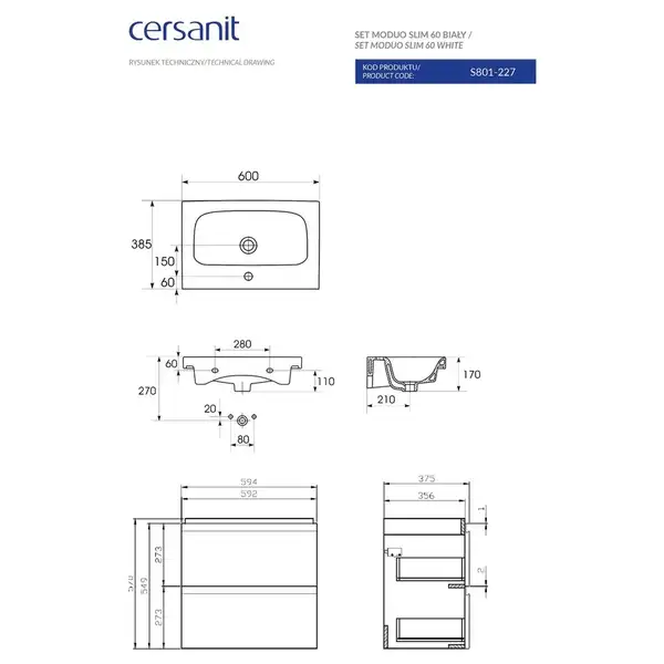 Сет B04 Moduo Slim 60 білий Cersanit (SZFZ1003796661)