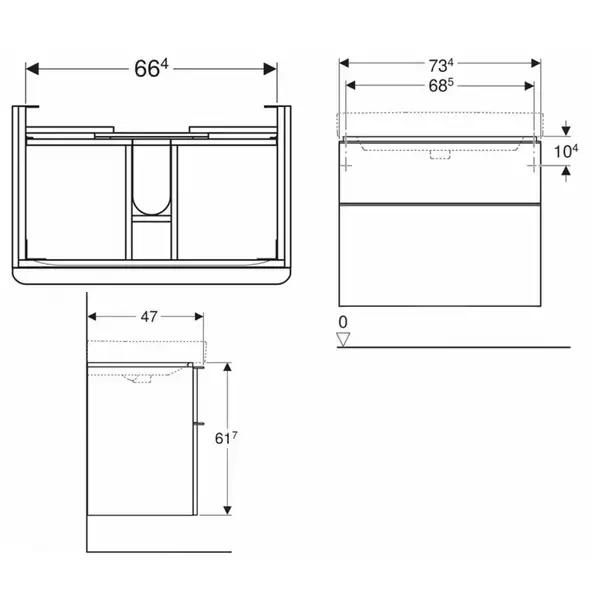 Geberit SMYLE Square тумба 73,4*61,7*47см, под умывальник, с 2мя ящичками, белый глянец (500.353.00.1)