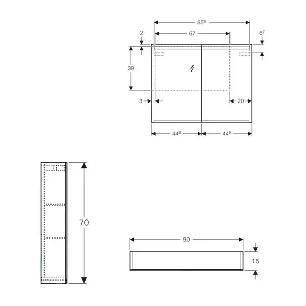 Зеркальный шкаф Geberit Option с подсветкой 90 х h70 х 15 см (500.583.00.1)