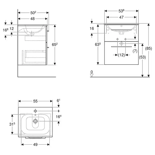 Тумба с раковиной Geberit Selnova Square slim rim 55 см, лава матовая (501.233.00.1)