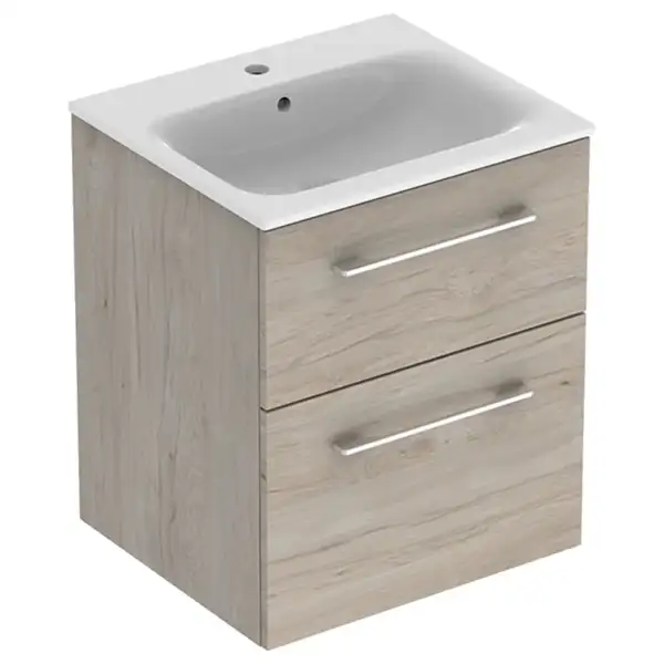 Тумба с раковиной Geberit Selnova Square slim rim 55 см, орех светлый (501.235.00.1)