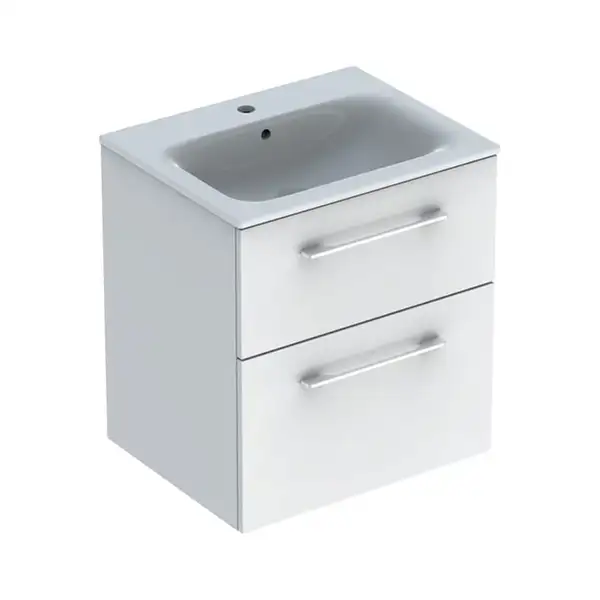 Geberit SELNOVA Square комплект: умывальник встроенный Slim Rim, с тумбой 58,8*50,2см, с 2мя ящиками, цвет белый глянец (501.236.00.1)