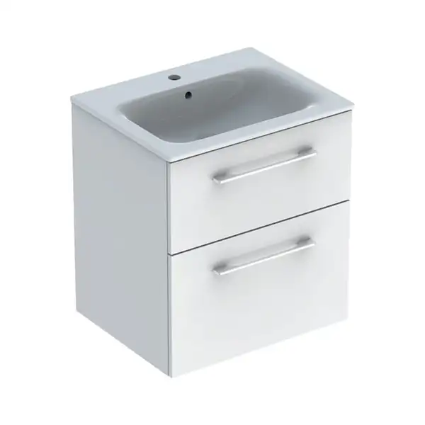 Geberit SELNOVA Square комплект: умывальник встроенный Slim Rim, с тумбой 58,8*50,2см, с 2мя ящиками, цвет белый глянец (501.236.00.1)