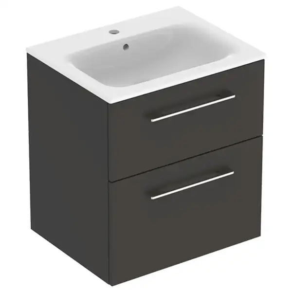 Тумба с раковиной Geberit Selnova Square slim rim 60 см, лава матовая (501.237.00.1)