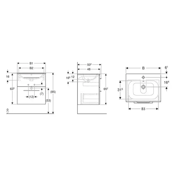 Тумба с раковиной Geberit Selnova Square slim rim 60 см, лава матовая (501.237.00.1)