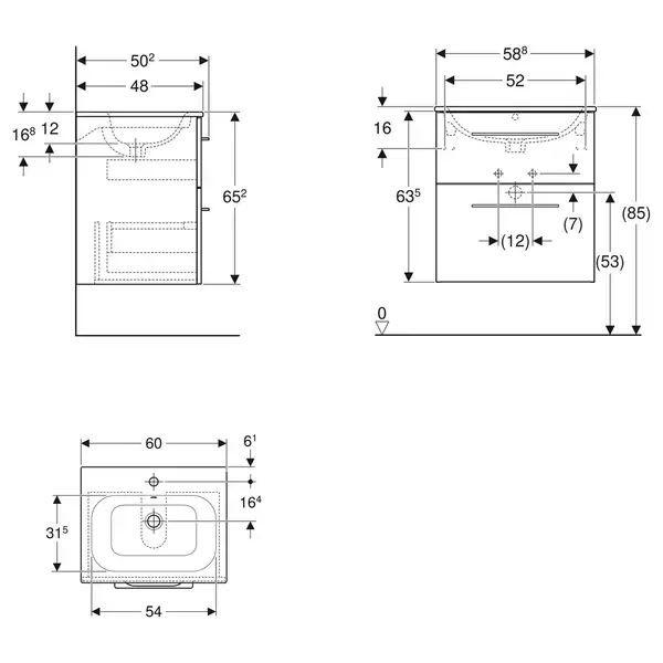 Тумба с раковиной Geberit Selnova Square slim rim 60 см, орех тёмный (501.238.00.1)