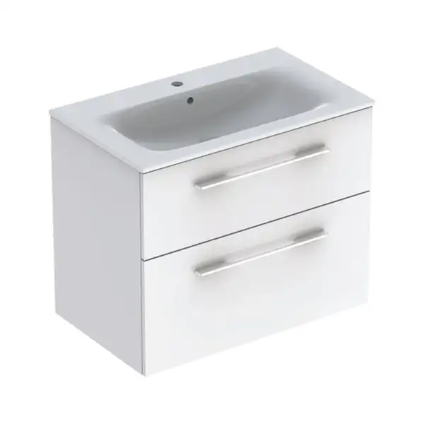 Тумба с раковиной Geberit Selnova Square slim rim 80 см, белый глянцевый (501.240.00.1)