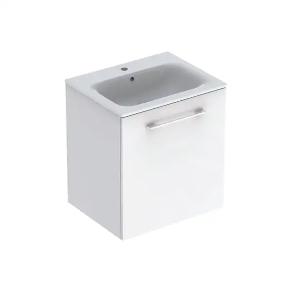 GEBERIT SELNOVA SQUARE комплект: умывальник встроенный Slim Rim, с тумбой 58,8*50,2см, с 1й дверью, белый глянец (501.252.00.1) фото 1 Aquada.com.ua