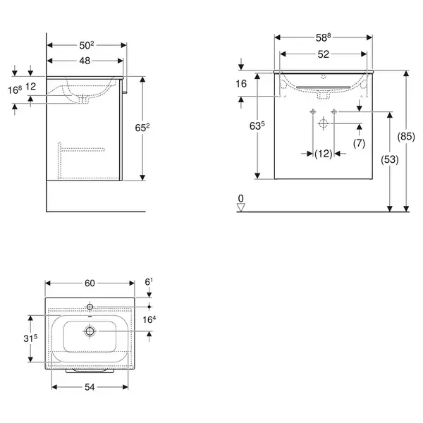 Тумба с раковиной Geberit Selnova Square slim rim 60 см, лава матовая (501.253.00.1)