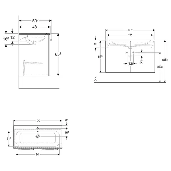Тумба с раковиной Geberit Selnova Square slim rim 100 см, лава матовая (501.261.00.1)