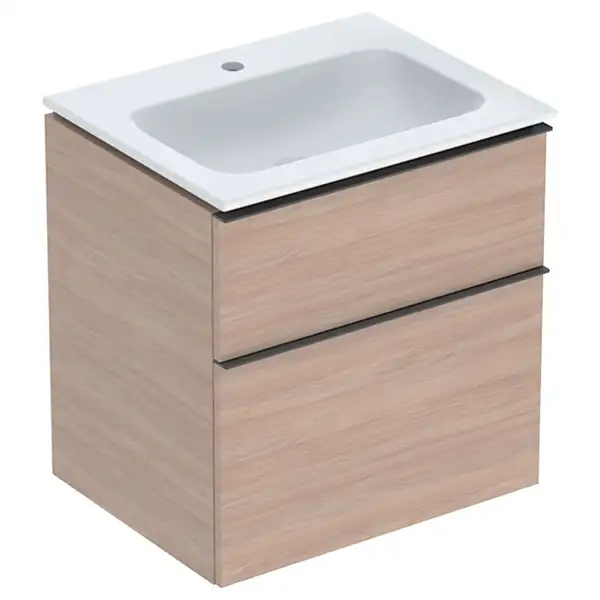 Тумба с раковиной Geberit iCon slim rim 60 см, корпус и фасад - дуб / ручки - лава мат 502.335.JH.1
