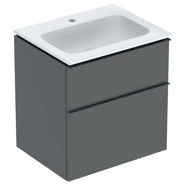Тумба с раковиной Geberit iCon slim rim 60 см, корпус и фасад - лава мат / ручки - лава мат 502.335.JK.1