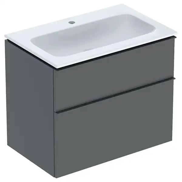 Тумба с раковиной Geberit iCon slim rim 75 см, корпус и фасад - лава мат / ручки - лава мат 502.336.JK.1
