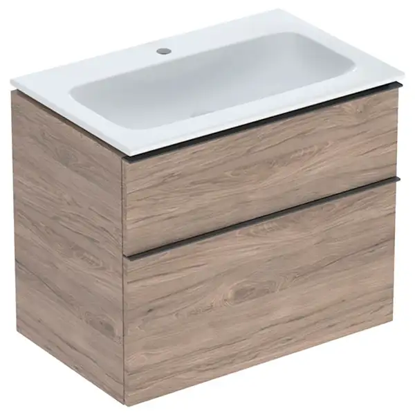 Тумба с раковиной Geberit iCon slim rim 75 см, корпус и фасад - орех тёмный / ручки - лава мат 502.336.JR.1