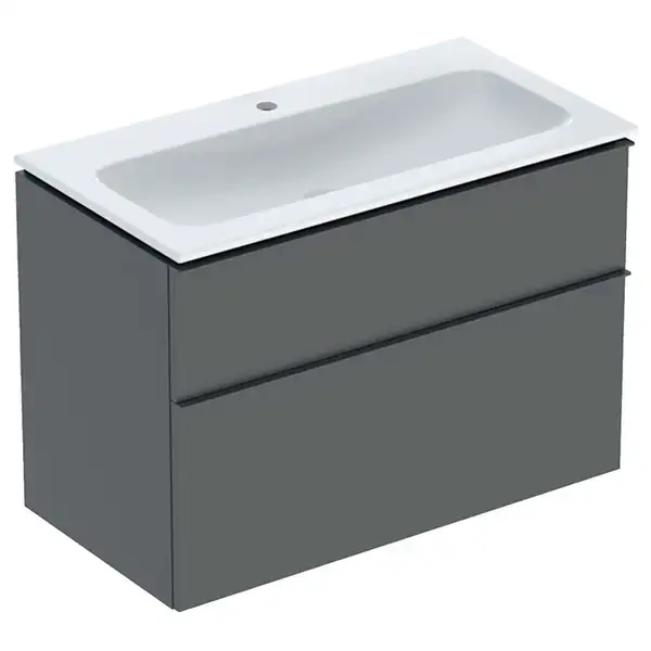 Тумба с раковиной Geberit iCon slim rim 90 см, корпус и фасад - лава мат / ручки - лава мат 502.337.JK.1