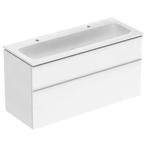 Тумба с раковиной Geberit iCon slim rim 120 см, корпус и фасад - белый глянец / ручки - белый мат 502.338.01.1