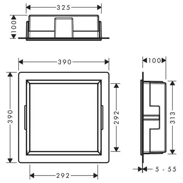 Настенная ниша со встроенной рамой Hansgrohe XtraStoris Original 30 x 30 x 10 см, нержавеющая сталь (56061800) фото 2 Aquada.com.ua