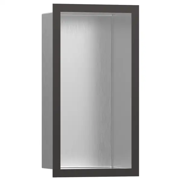 Настенная ниша из матовой нержавеющей стали с дизайнерской рамкой Hansgrohe XtraStoris Individual 30 х 15 х 10 см, матовый чёрный хром (56094340) фото 1 Aquada.com.ua