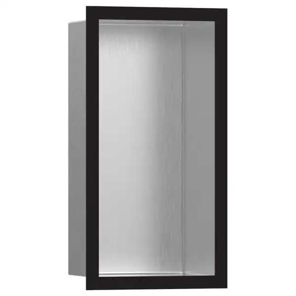 Настенная ниша из матовой нержавеющей стали с дизайнерской рамкой Hansgrohe XtraStoris Individual 30 х 15 х 10 см, чёрный матовый (56094670) фото 1 Aquada.com.ua