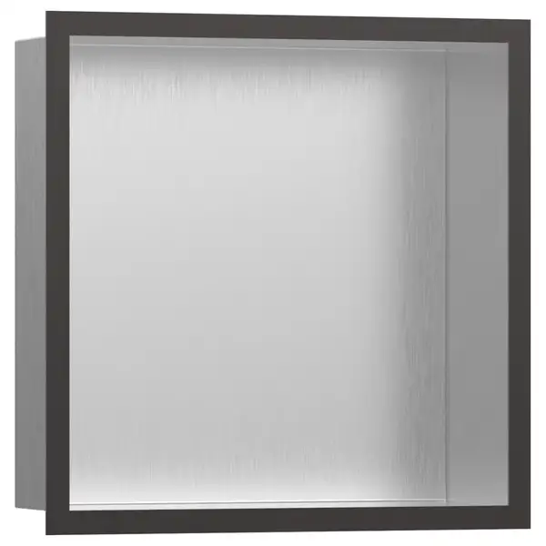 Настенная ниша из матовой нержавеющей стали с дизайнерской рамкой Hansgrohe XtraStoris Individual 30 х 30 х 10 см, матовый чёрный хром (56097340) фото 1 Aquada.com.ua