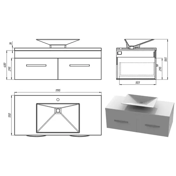 Snail Тумба «Венера» з умивальником «Антарес» Іній В110 (1200KM117B110)