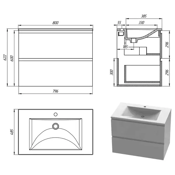 Snail Тумба «Елегія» з умивальником «Орфей» Привид Т307 (800КМ165/800T307)