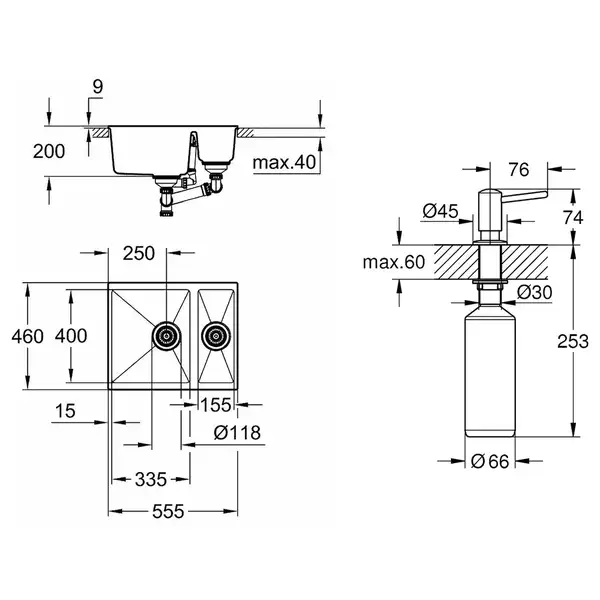 Набор Grohe мойка кухонная K500 31648AP0 + дозатор для моющего средства Contemporary 40536000 (31648AP040536000)