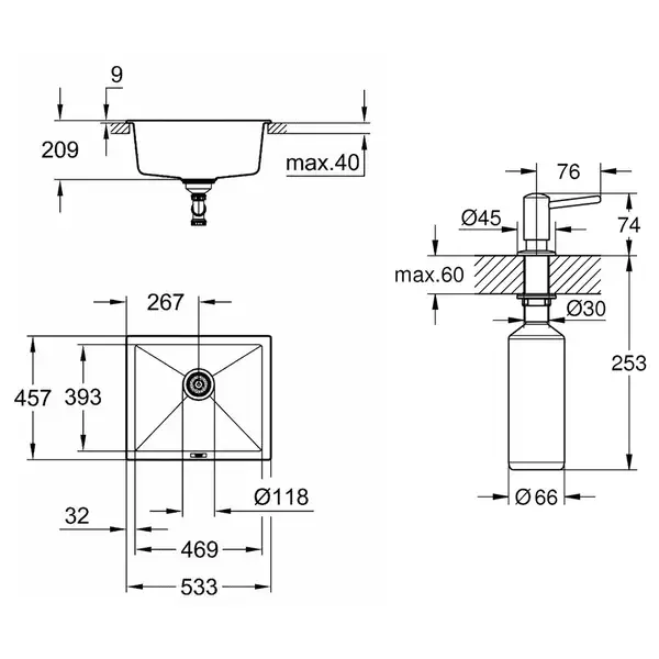 Набор Grohe мойка кухонная K700 31654AP0 + дозатор для моющего средства Contemporary 40536000 (31654AP040536000)