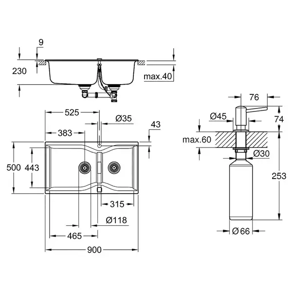 Набор Grohe мойка кухонная K700 31658AT0 + дозатор для моющего средства Contemporary 40536000 (31658AT040536000)