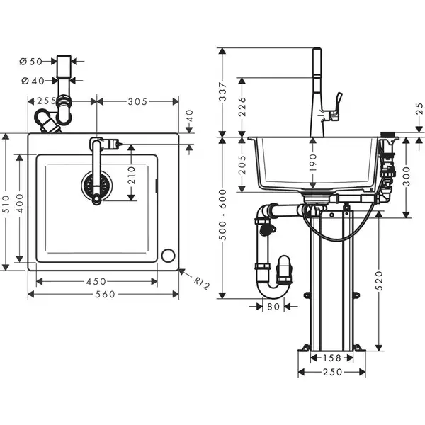 Кухонна мийка Hansgrohe C51 C51-F450-01 Sink combi 560x510 зі змішувачем Select, Сhrome (43212000)