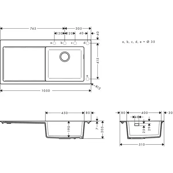 Кухонна мийка Hansgrohe S51 S514-F450 Built-in sink з лівим крилом 1050х415, сoncretegrey (43314380)