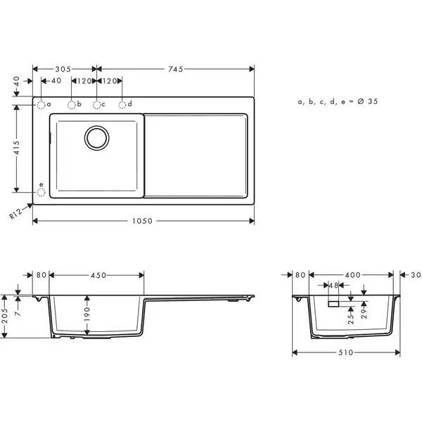 Кухонна мийка Hansgrohe S5110-F450 1050х510 поличка праворуч, Graphiteblack (43330170)