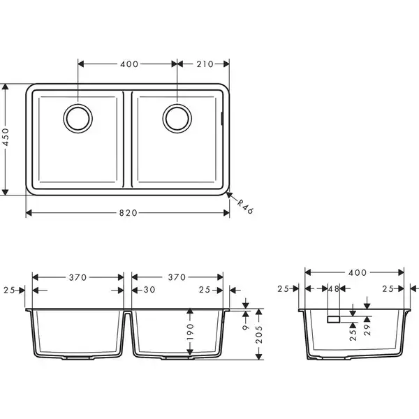Hansgrohe S510-U770 Мийка кухонна, Graphiteblack (43434170)