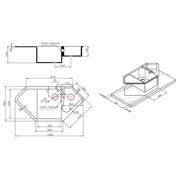 Кухонная мойка с дополнительной чашей Lidz 1000x500/225 BLM-14 (LIDZBLM141000500225)