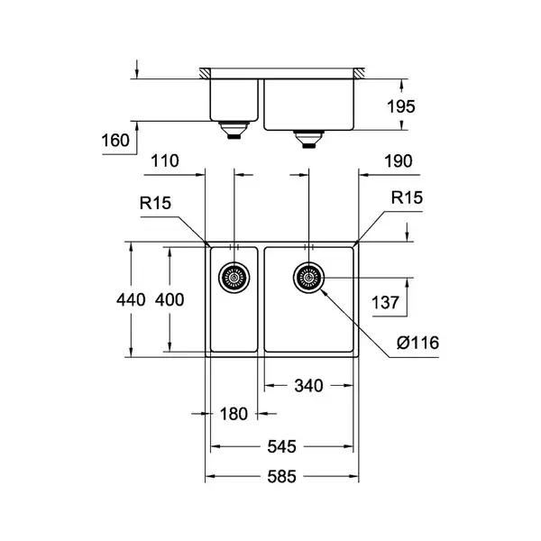 Мийка для кухні Grohe K700 59.5х45 см, нержавіюча сталь матова (31576SD1)