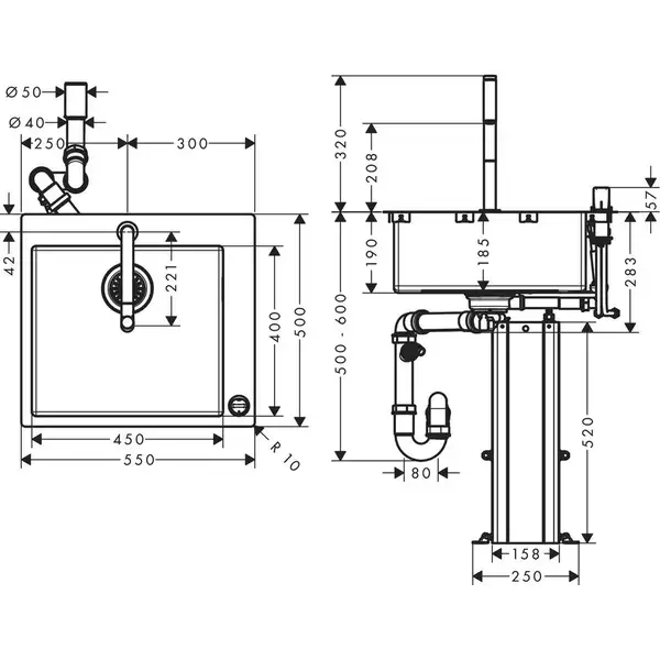 Кухонна мийка Hansgrohe C71 C71-F450-06 Sink combi 550x500 зі змішувачем, stainless steel (43201800)