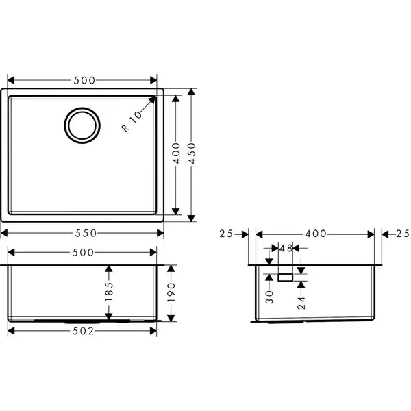 Hansgrohe S719-U500 Мойка кухонная, нержавеющая сталь (43427800)