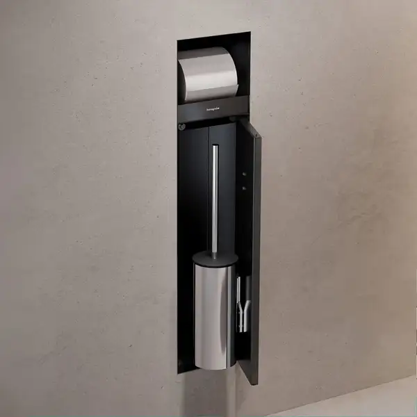 Вбудований тримач для йоржика та туалетного паперу Hansgrohe XtraStoris Rock, колір - Matt Black  56062670