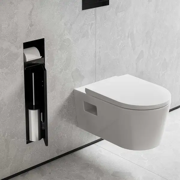 Вбудований тримач для йоржика та туалетного паперу Hansgrohe XtraStoris Rock, колір - Matt Black  56062670