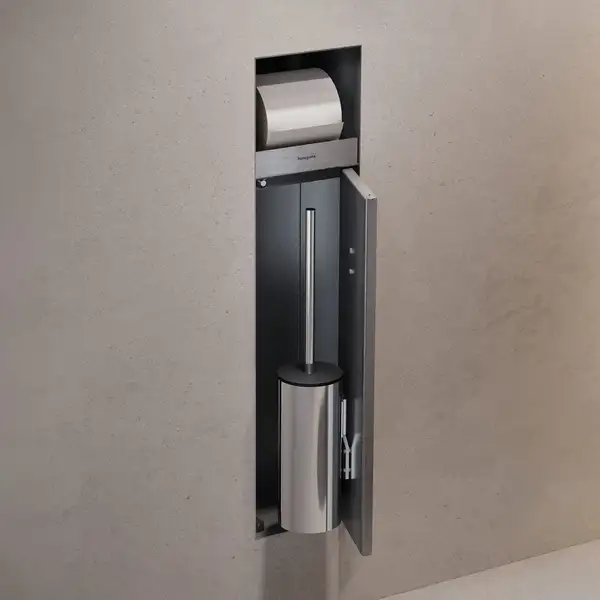 Вбудований тримач для йоржика та туалетного паперу Hansgrohe XtraStoris Rock, колір - Brushed Stainless Steel  56062800