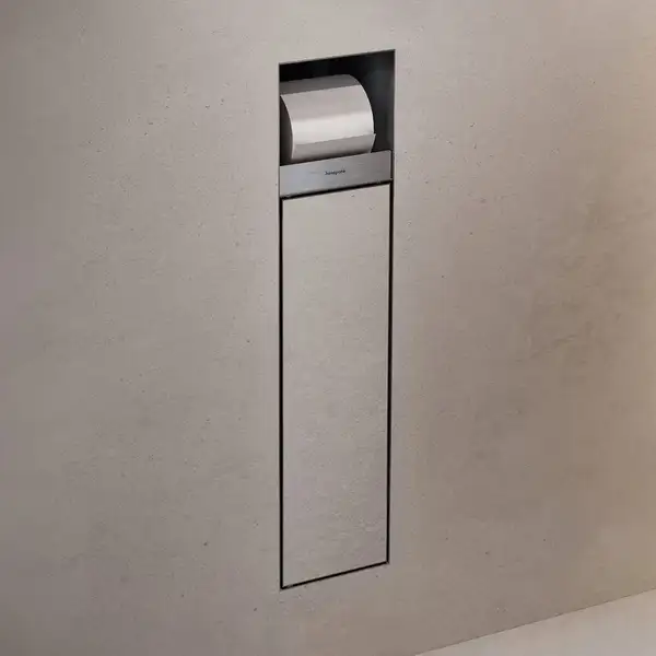Вбудований тримач для йоржика та туалетного паперу Hansgrohe XtraStoris Rock, колір - Brushed Stainless Steel  56062800