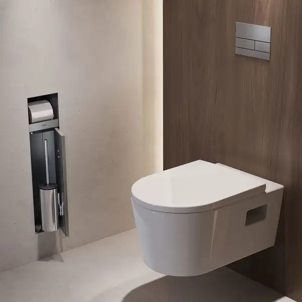 Вбудований тримач для йоржика та туалетного паперу Hansgrohe XtraStoris Rock, колір - Brushed Stainless Steel  56062800