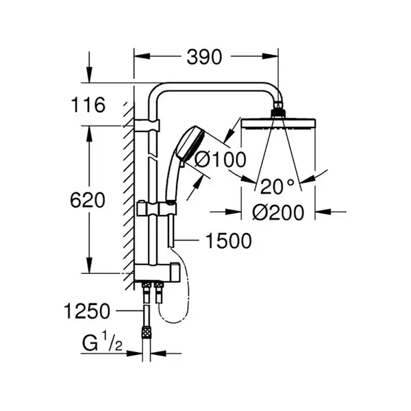 Набор смесителей для ванны 3-в-1 Grohe Bau Loop/New Tempesta (цвет - хром) (123214TM) фото 10 Aquada.com.ua