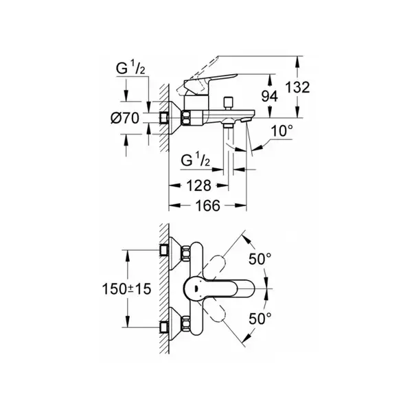 Набор смесителей для ванны 3-в-1 Grohe Bau Edge S (цвет - хром) (123265S) фото 3 Aquada.com.ua