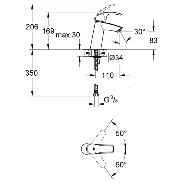 Набор смесителей для ванны 3-в-1 Grohe Eurosmart (цвет - хром) (123389М) фото 8 Aquada.com.ua