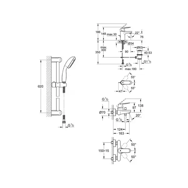 Набор смесителей для ванны 3-в-1 Grohe Eurosmart Cosmopolitan S-Size (цвет - хром) (126111 S) фото 2 Aquada.com.ua