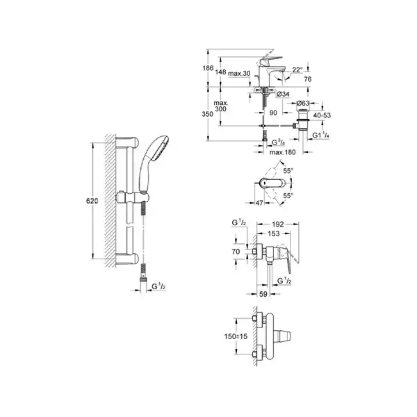 Набор смесителей для душа 3-в-1 Grohe Eurosmart Cosmopolitan S-Size (цвет - хром) (126114 S) фото 2 Aquada.com.ua